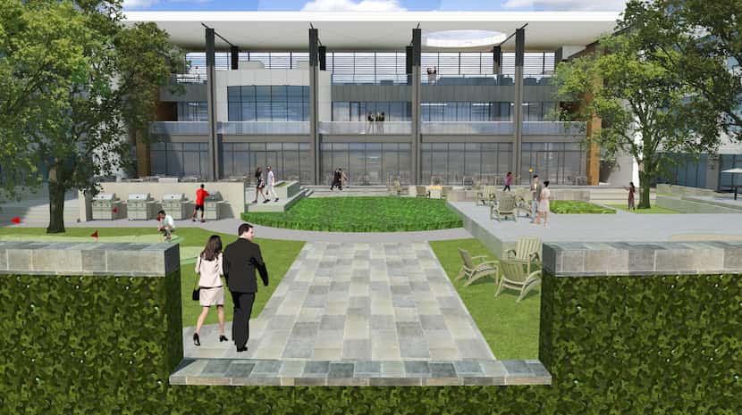 Cawley Partners' new tollway office project includes an outdoor courtyard and other amenities.