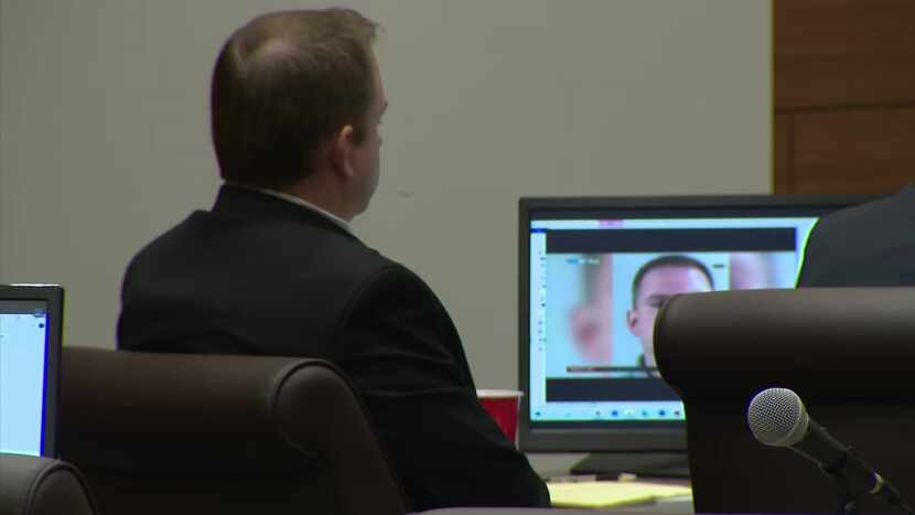Aaron Dean watches proceedings at the Tom Vandergriff Civil Courts Building in Fort Worth on...