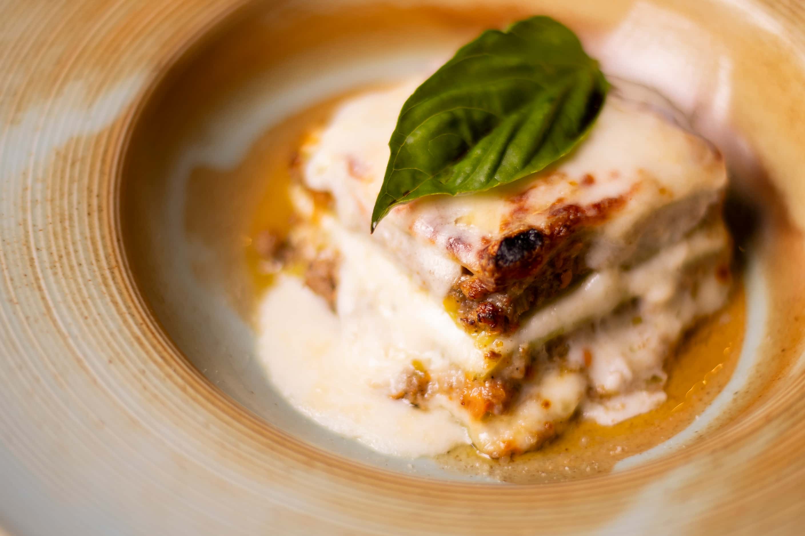 The Lasagna Blanca is made with spinach pasta, white bolognese, béchamel, sage, parmesan and...