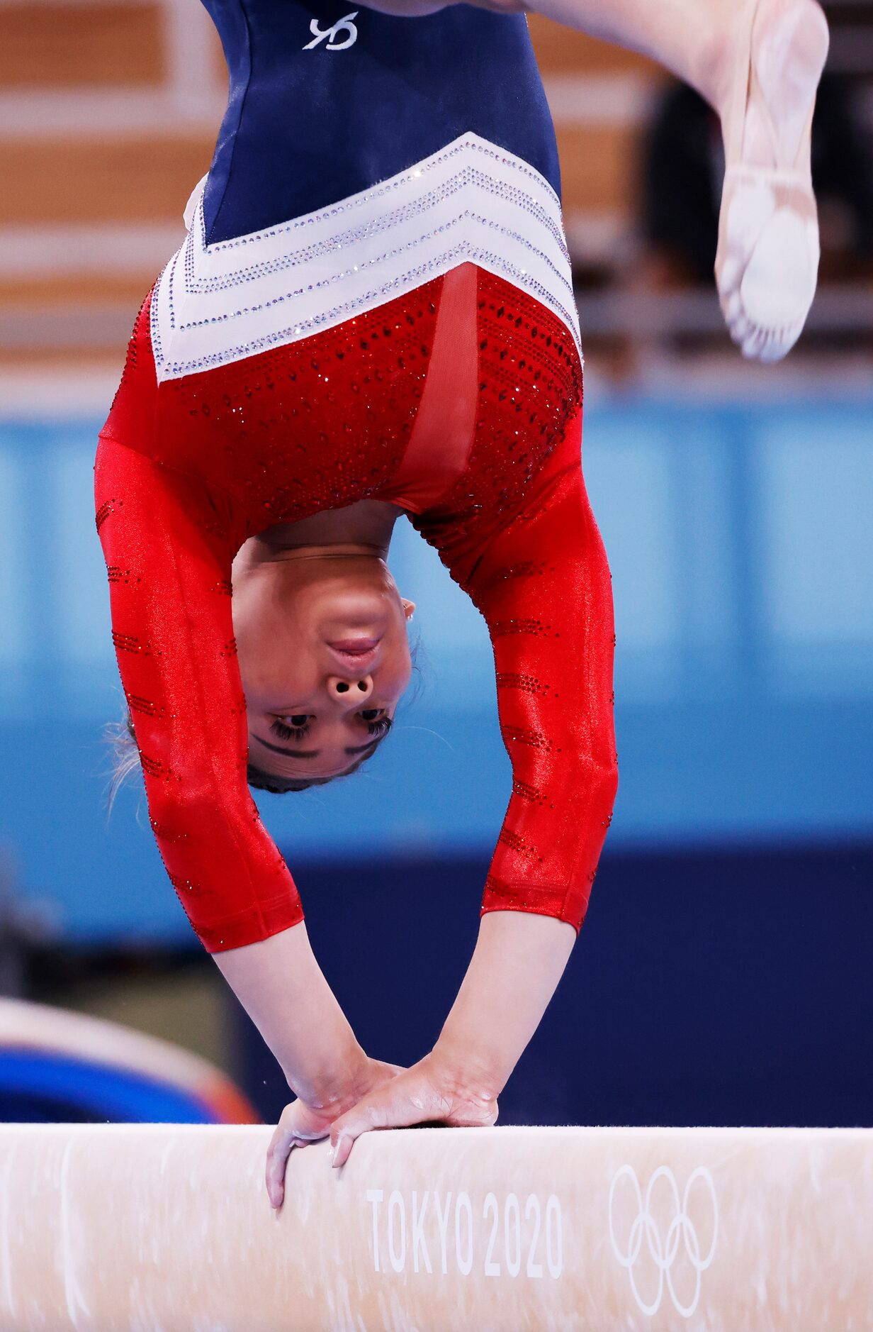 USA’s  Sunisa Lee competes on the balance beam during the artistic gymnastics women’s team...