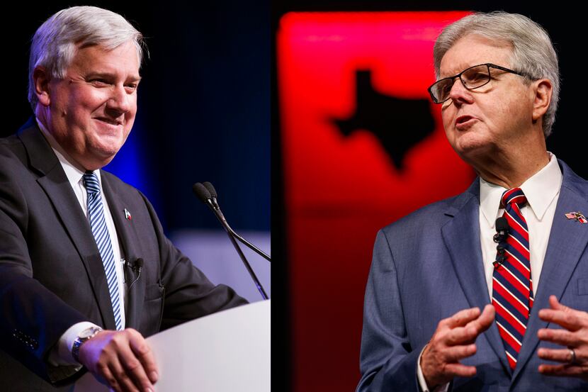 Left: Mike Collier, candidate for Lieutenant Governor, at the Texas Democratic Convention on...