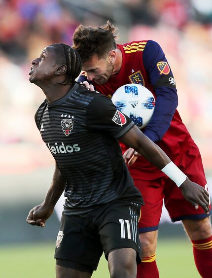 D.C. United forward Darren Mattocks (11) and Real Salt Lake midfielder Kyle Beckerman (5)...