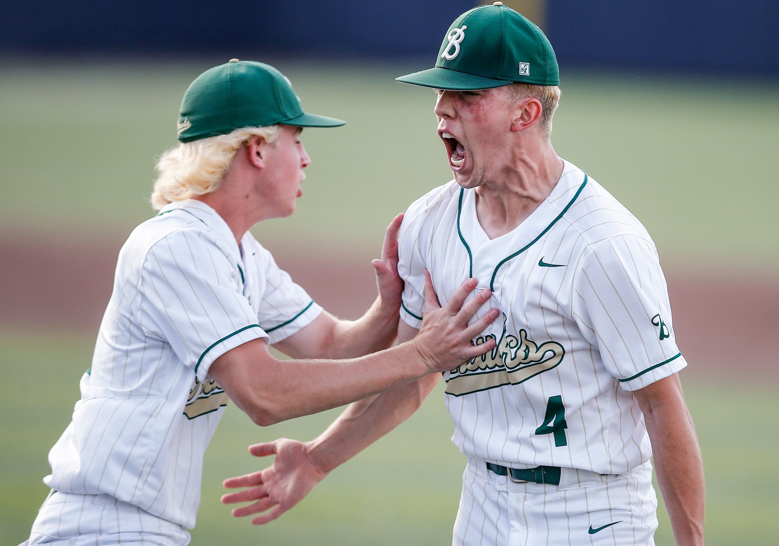 Birdville’s Mason Hardwick (4) celebrates a 2-0 win over Mansfield Legacy after a high...