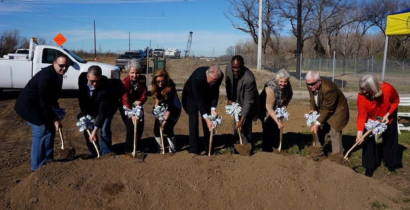 Officials break ground for the Mahatma Gandhi Memorial of North Texas at Thomas Jefferson...