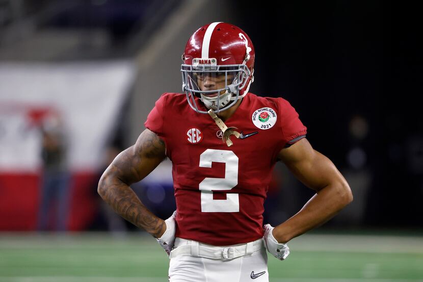 FILE — Alabama defensive back Patrick Surtain II (2) looks on against Notre Dame during the...