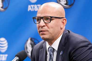 Dallas Mavericks new head coach Jason Kidd (right) and new general manager Nico Harrison...