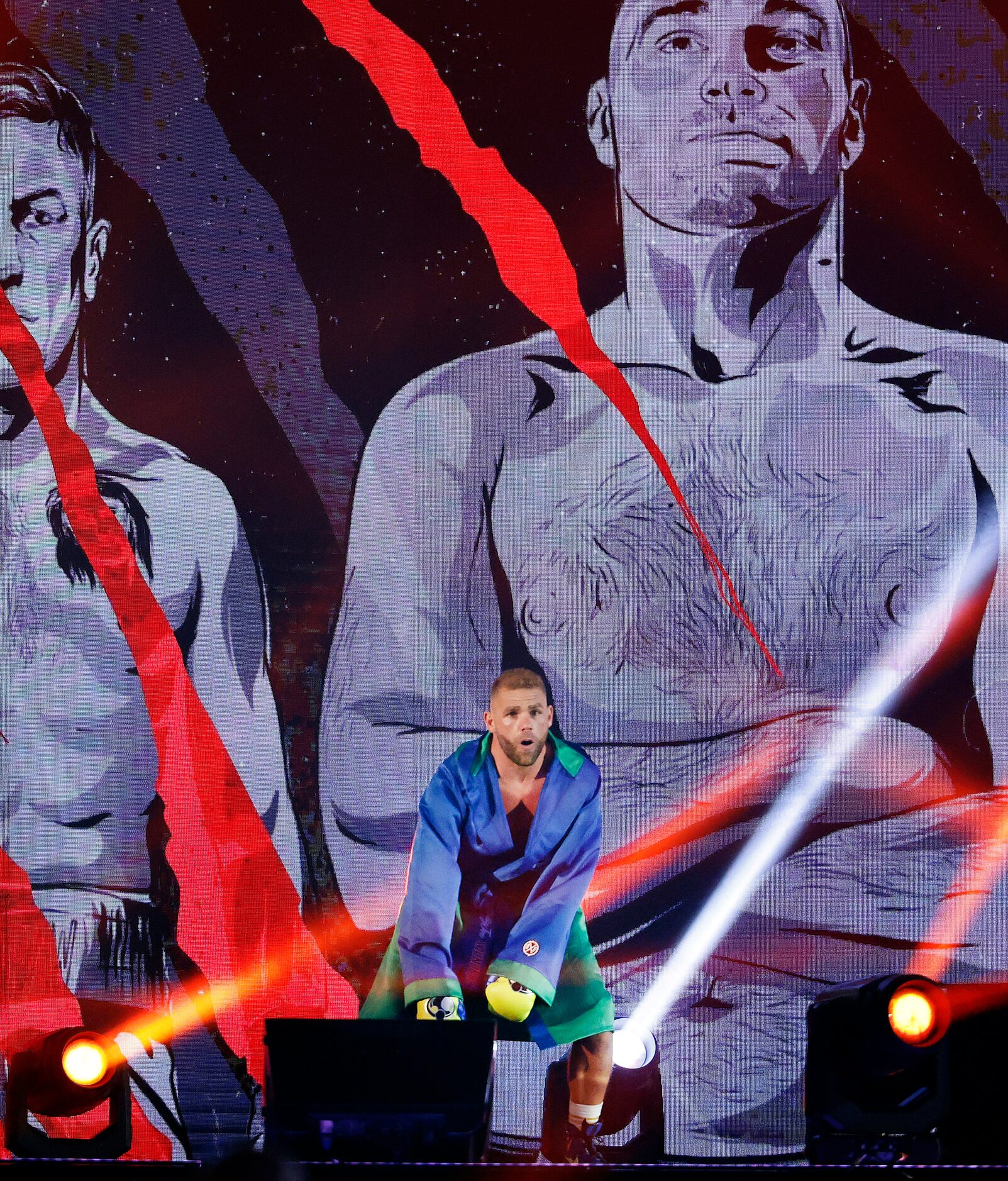 Boxers Billy Joe Saunders does a little dance as he's introduced before the Canelo Alvarez...