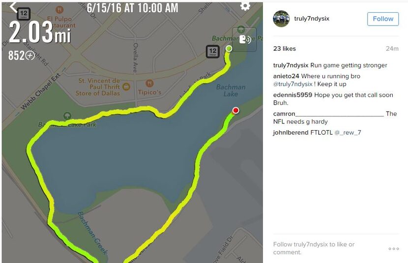 Screenshot of Greg Hardy's Endomondo screenshot