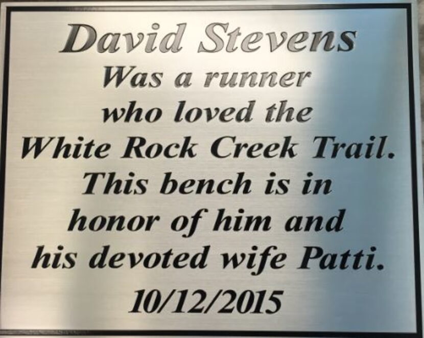  Local runners raised money to install a park bench to memorialize David and Patti Stevens...