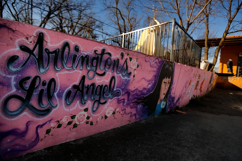 A large painted mural adorns a memorial for Amber Hagerman, the little girl who was abducted...