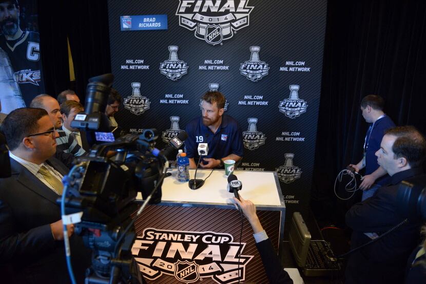 New York Rangers center Brad Richards (19) during media day before game one of the 2014...