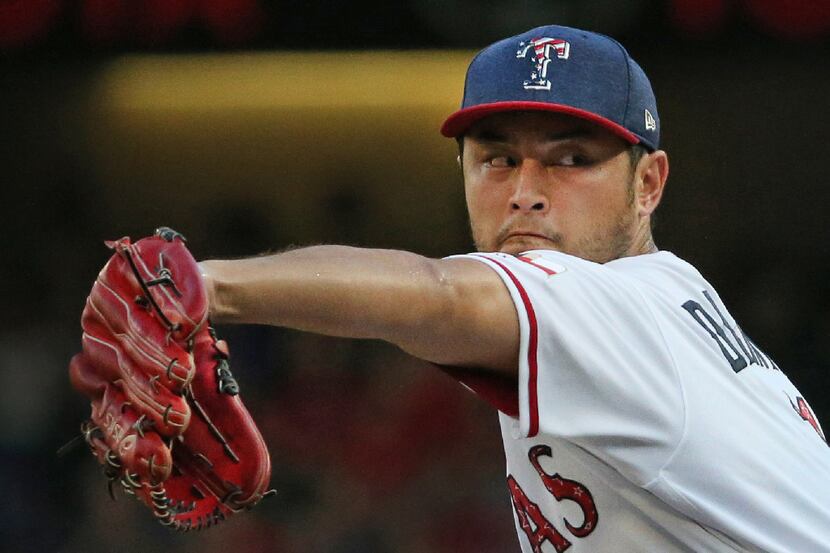 Texas Rangers starting pitcher Yu Darvish (11) is pictured during the Boston Red Sox vs. the...