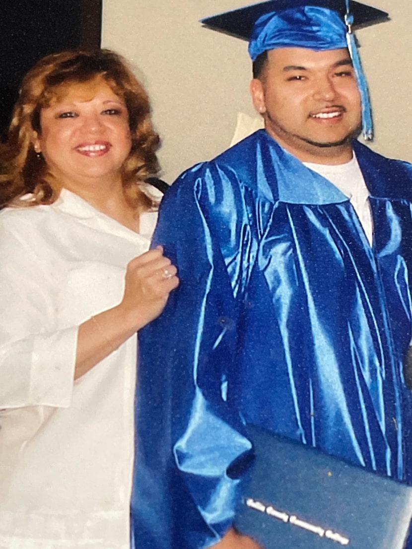 Teresita Gonzales and her son Eric Longoria in 2007, when Longoria graduated from Collin...