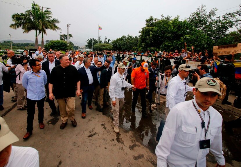 US Secretary of State Mike Pompeo, second to left, and Colombian President Ivan Duque visit...