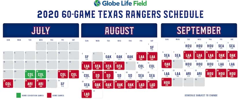 Calendario de los Texas Rangers para la temporada 2020 de Grandes Ligas.