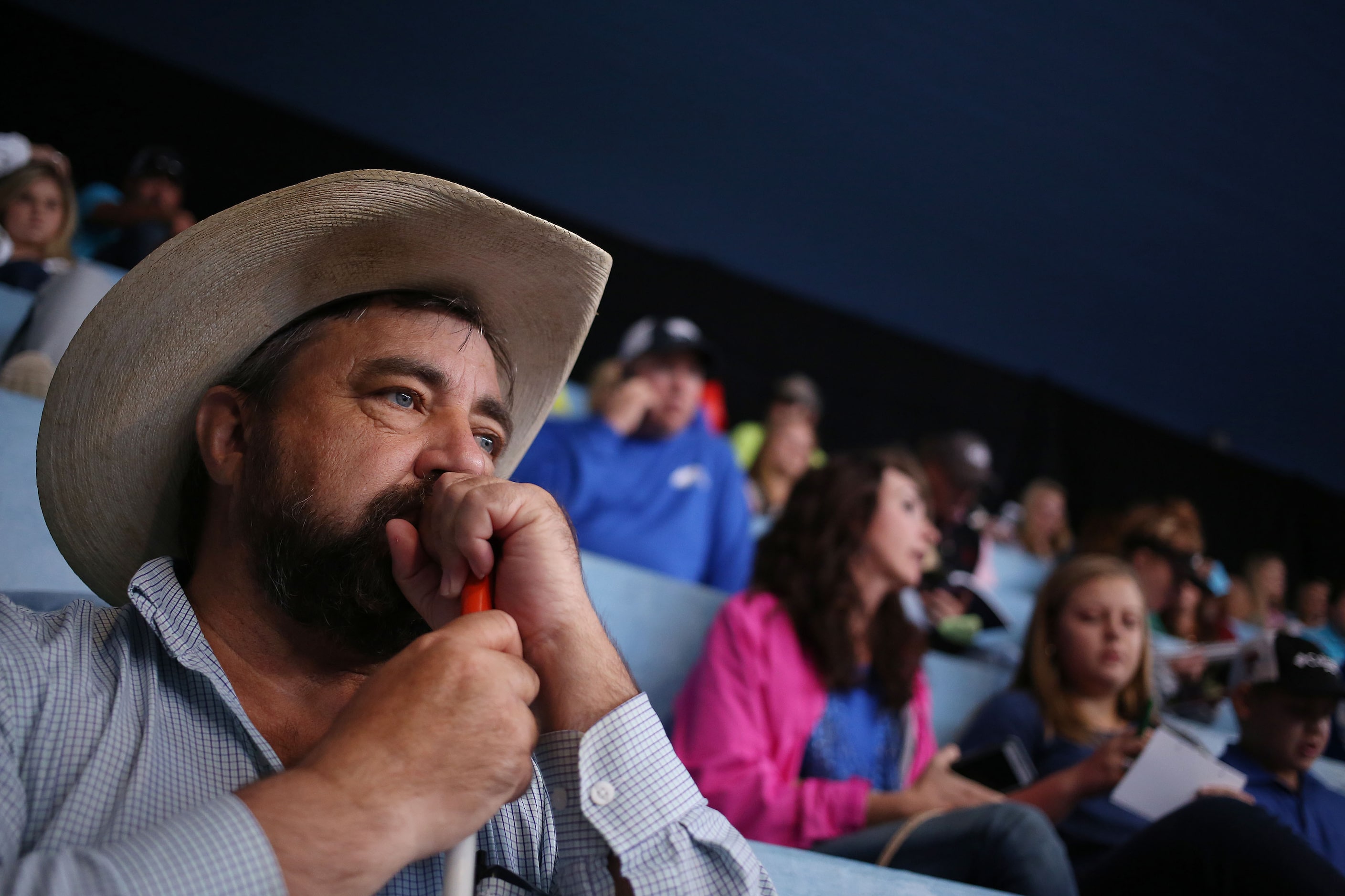 David Jock, of Navarro, Texas, waits for the start of the State Fair of Texas Youth...