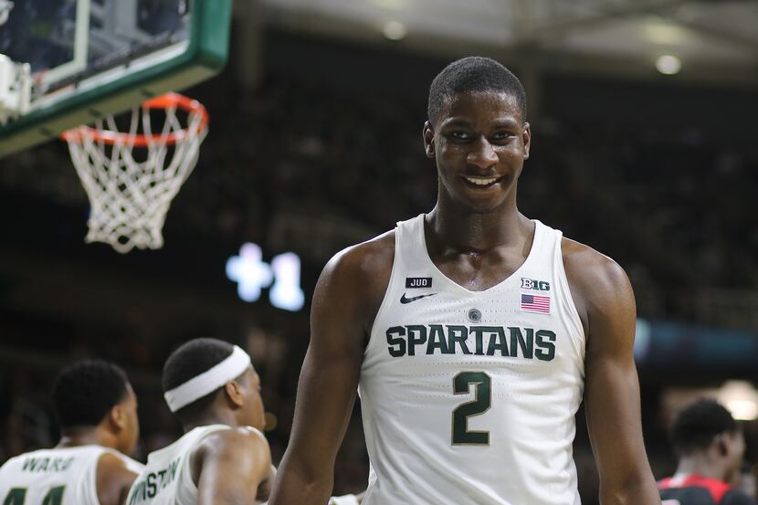 EAST LANSING, MI - JANUARY 10: Jaren Jackson Jr. (2) of Michigan State reacts to a play...