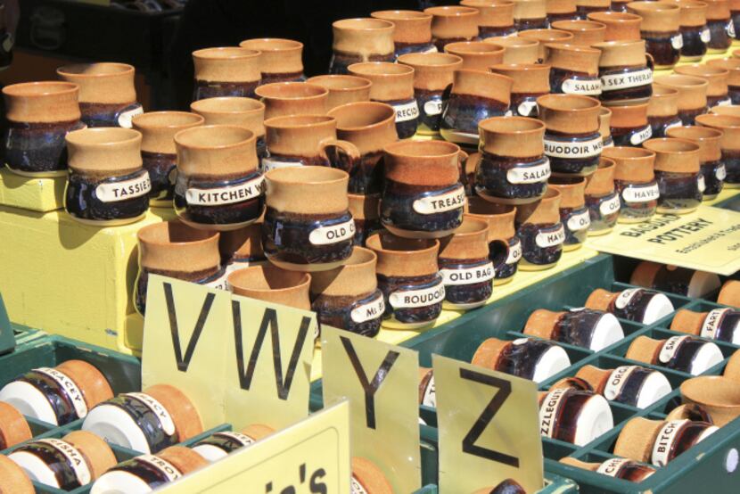 Hand-crafted Tasmanian pottery for sale at the Salamanca Market in Hobart, Tasmania.