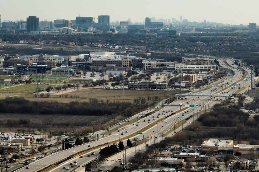 Aerial the Dallas North Tollway looking south from Panther Creek Parkway on Tuesday, Jan....
