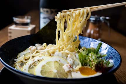 Hinodeya Ramen and Bar on Greenville Avenue in Dallas serves a chilled spicy lemon ramen,...