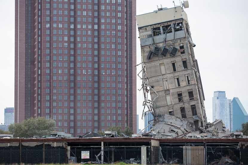 The former Affiliated Computer Services tower core shaft remains standing Monday near...