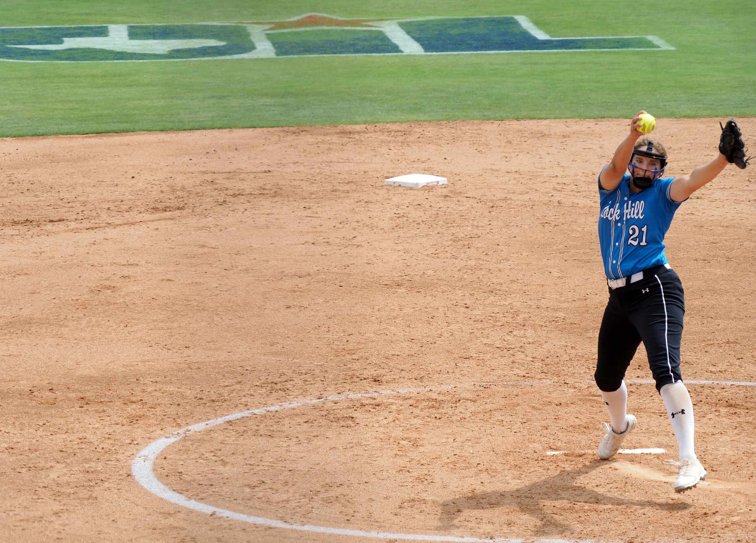 Prosper Rock Hill pitcher Taylor Hagen pitches against Montgomery Lake Creek in the Class 5A...