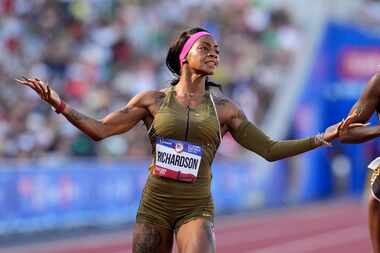 Sha'Carri Richardson wins a women's 100-meter run semi-final during the U.S. Track and Field...