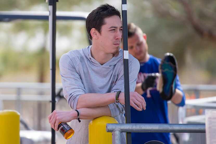 Pitcher Tim Lincecum takes in his new surroundings after arriving at the Texas Rangers...