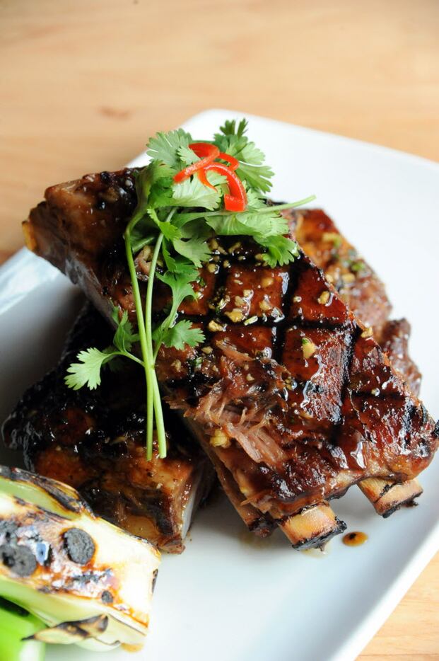 Five-spice rib features marinated grilled rib with a garlic cilantro soy glaze at Kin Kin...