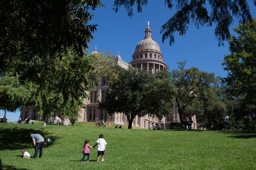 Families picnic on the Texas capitol grounds during the 2014  Texas Book Festival in Austi 