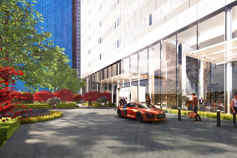 Renovation plans for downtown Dallas' Energy Plaza tower on Bryan Street include a new entry...