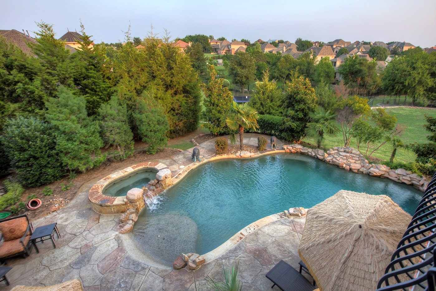 An aerial view of the large pool area