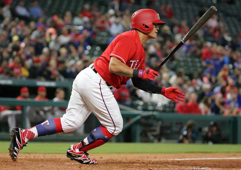Rangers right fielder Shin-Soo Choo (17) is pictured during a game against the Los Angeles...