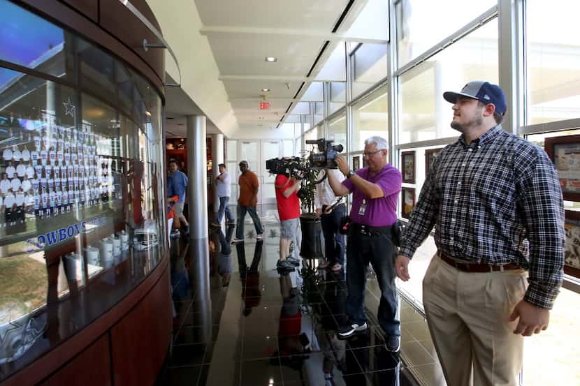 Dallas Cowboys first round pick Zack Martin walks through the lobby at the Cowboys Training...