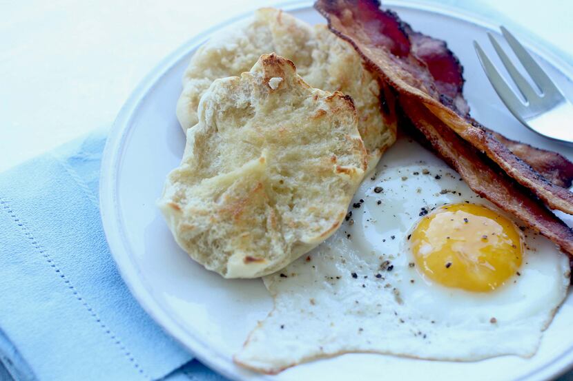  This Aug. 3, 2015 photo shows English muffins with eggs and bacon in Concord, N.H. Â (AP...