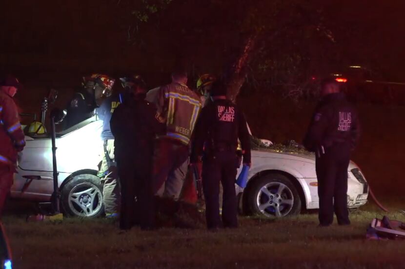 Emergency responders at the scene of a crash early Sunday morning on the eastbound...