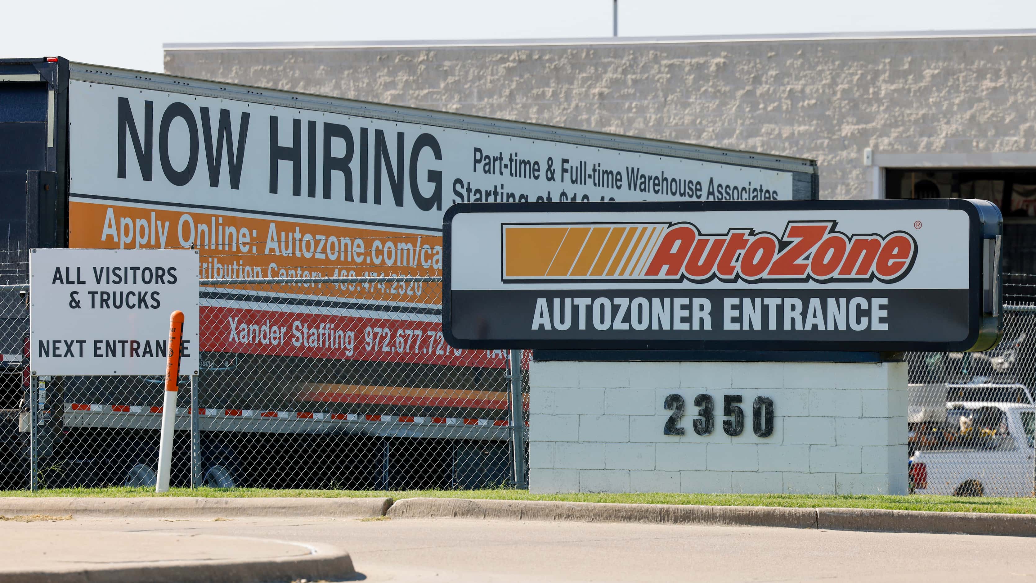 An AutoZone distribution center entrance sign.