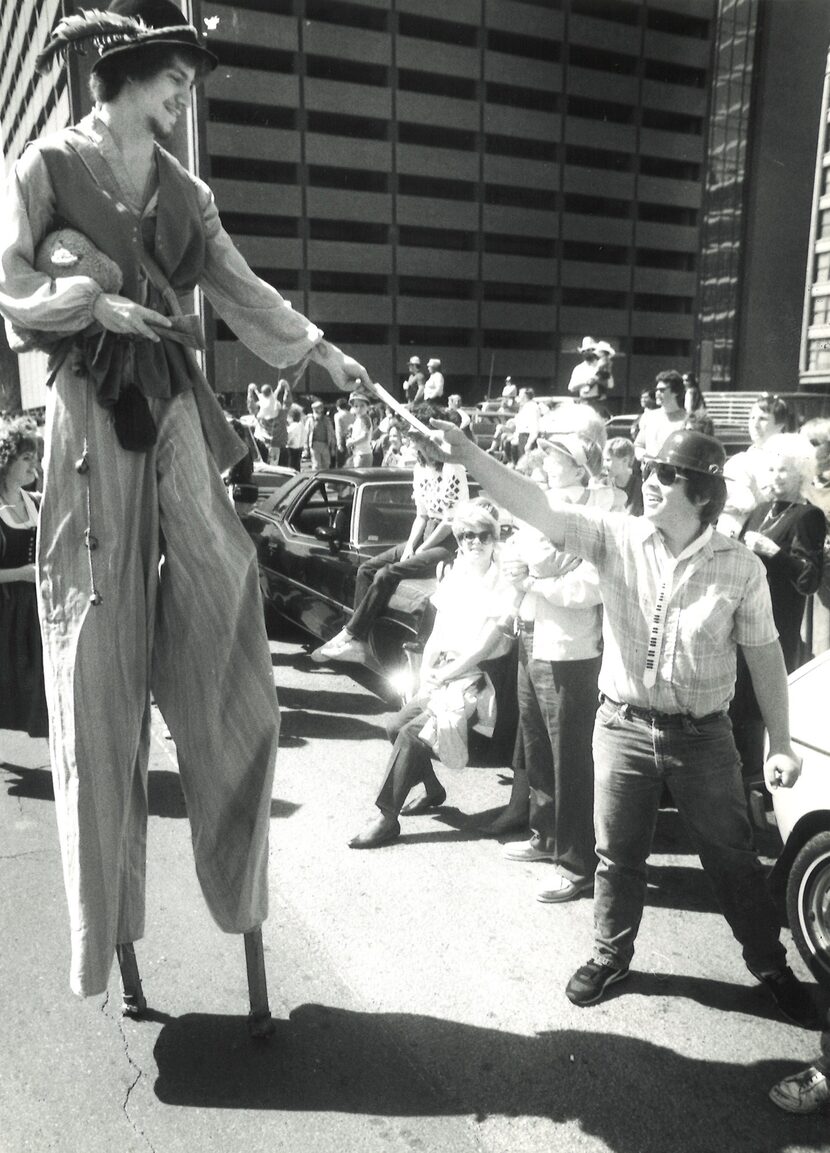 1985: Downtown Dallas St. Patrick's Day revelers.