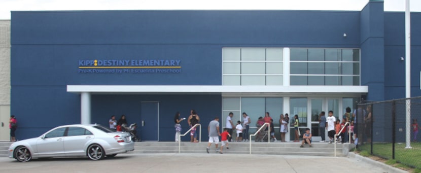 Parents and students waited to get their first look at KIPP Destiny Elementary on Thursday....