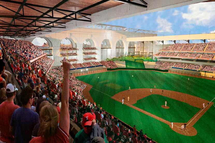 A HKS artist rendering of what the new Texas Rangers ballpark may look as it was displayed...