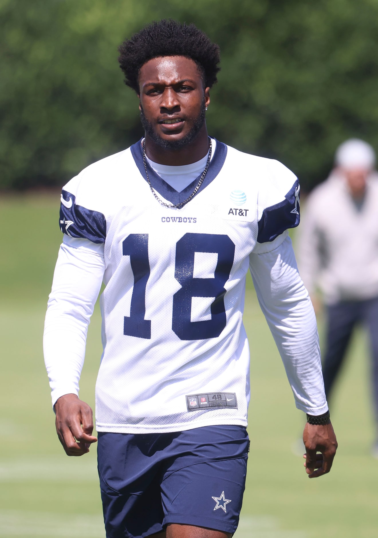 Dallas Cowboys wide receiver Ryan Flournoy exits the field during a rookie minicamp, on...