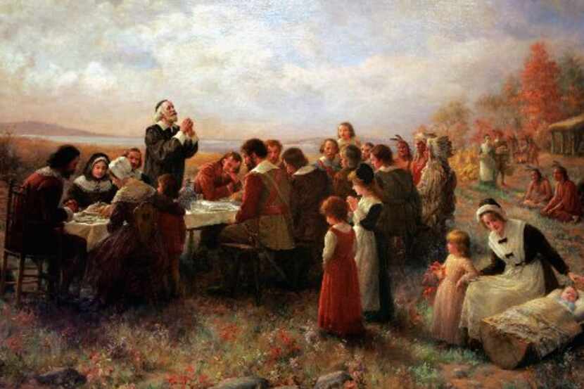 A detail of the 1914 Jennie Brownscombe painting "The First Thanksgiving at Plymouth"...