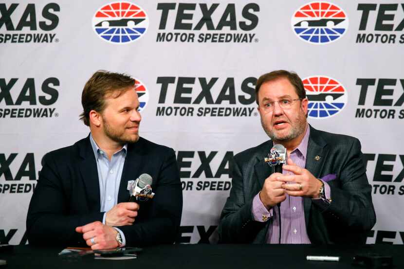 Texas Motor Speedway President and General Manager Eddie Gossage (right) and Speedway...