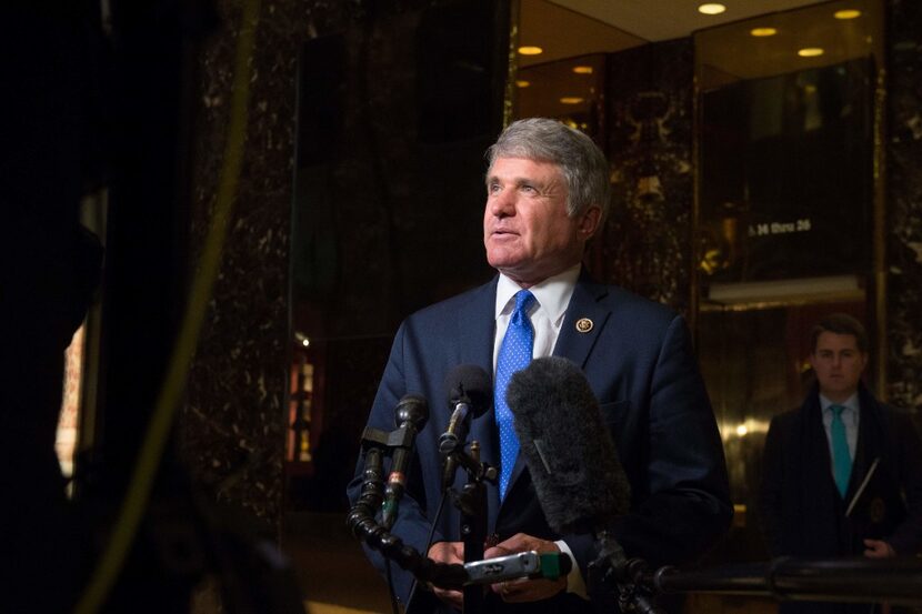 U.S. Rep. Michael McCaul speaks to reporters after meeting with President-elect Donald Trump...