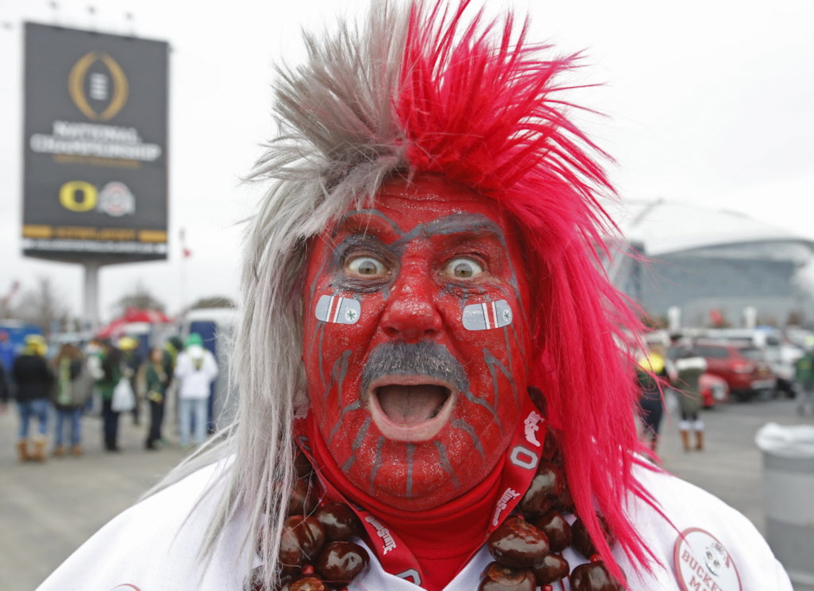 Larry Buckeyeman Lokai gets his game face on before the College Football National...