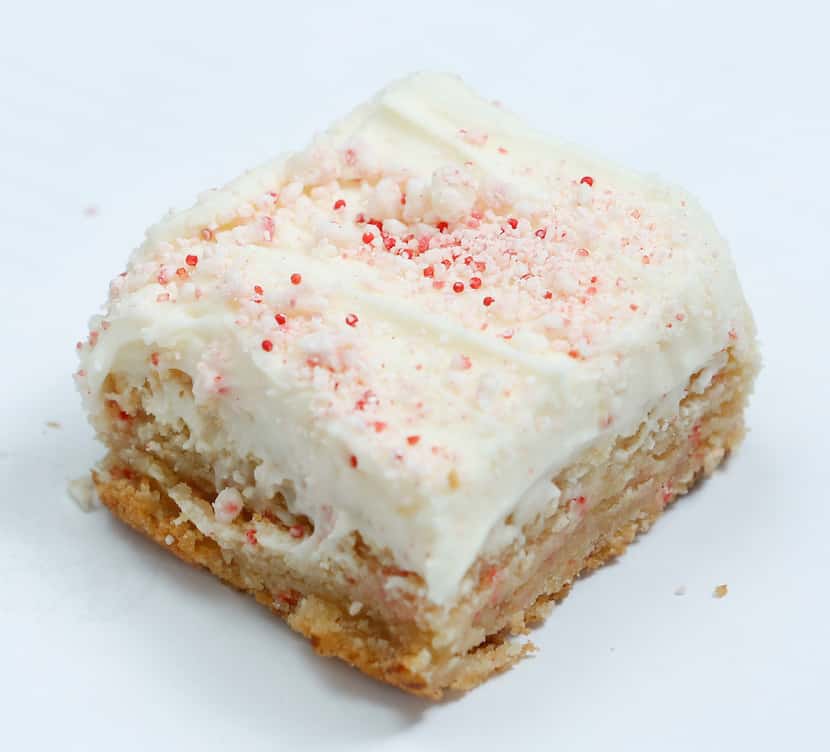 Candy Cane Kiss Sugar Cookie Bars made by Emma Hayes 