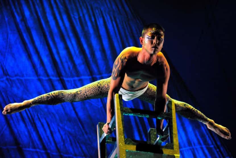 Balancing chairs artist Yao Deng Bo performs on the opening night of Cirque du Soleil's...