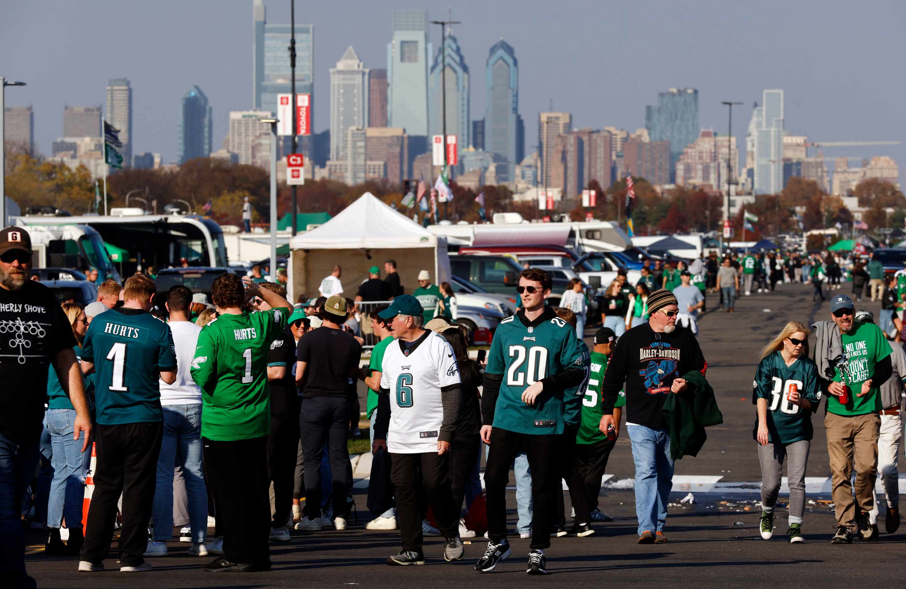 Philadelphia Eagles fans arrive for the Dallas Cowboys game outside Lincoln Financial Field...