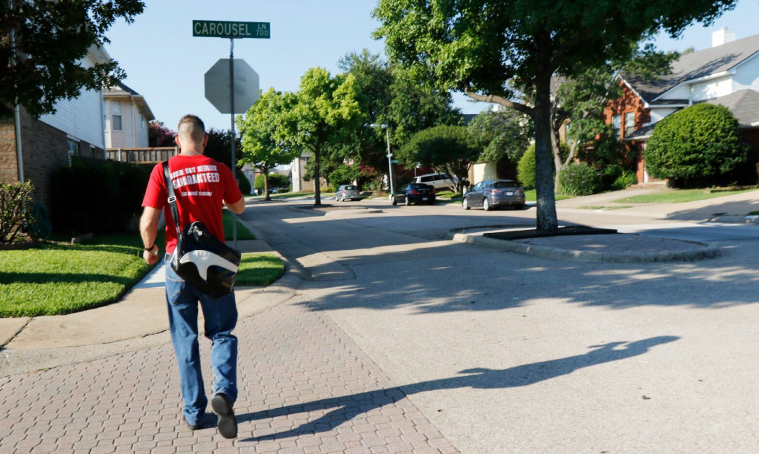 Corey Ahrens, 37, leaves his home in Plano, where he lives with his mother and stepfather,...