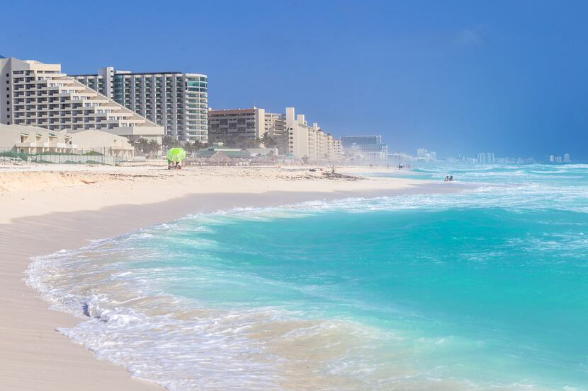 A beach along the Caribbean coast in Cancun, Mexico.